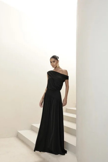 VESTIDO LONGO DRAPEADO CAMILLA - PRETO