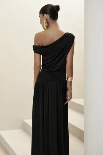 VESTIDO LONGO DRAPEADO CAMILLA - PRETO