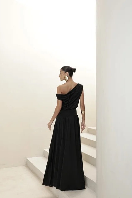 VESTIDO LONGO DRAPEADO CAMILLA - PRETO