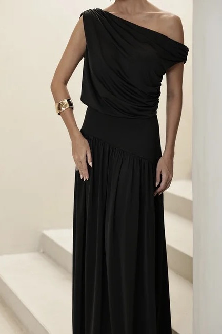 VESTIDO LONGO DRAPEADO CAMILLA - PRETO