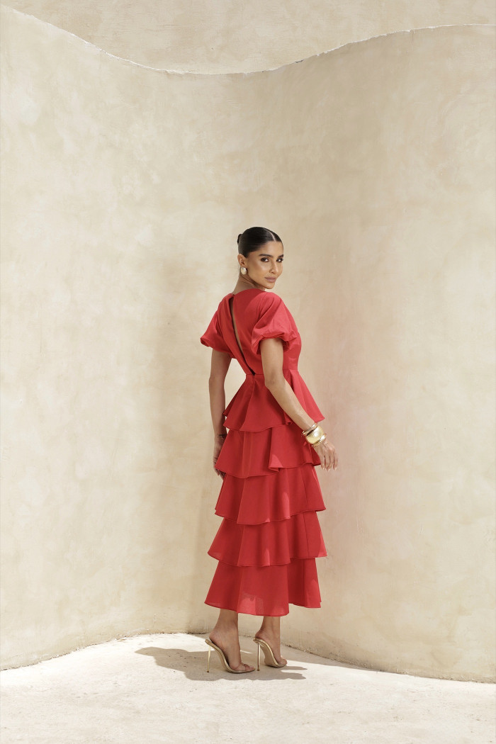 VESTIDO LU CAMADAS - VERMELHO
