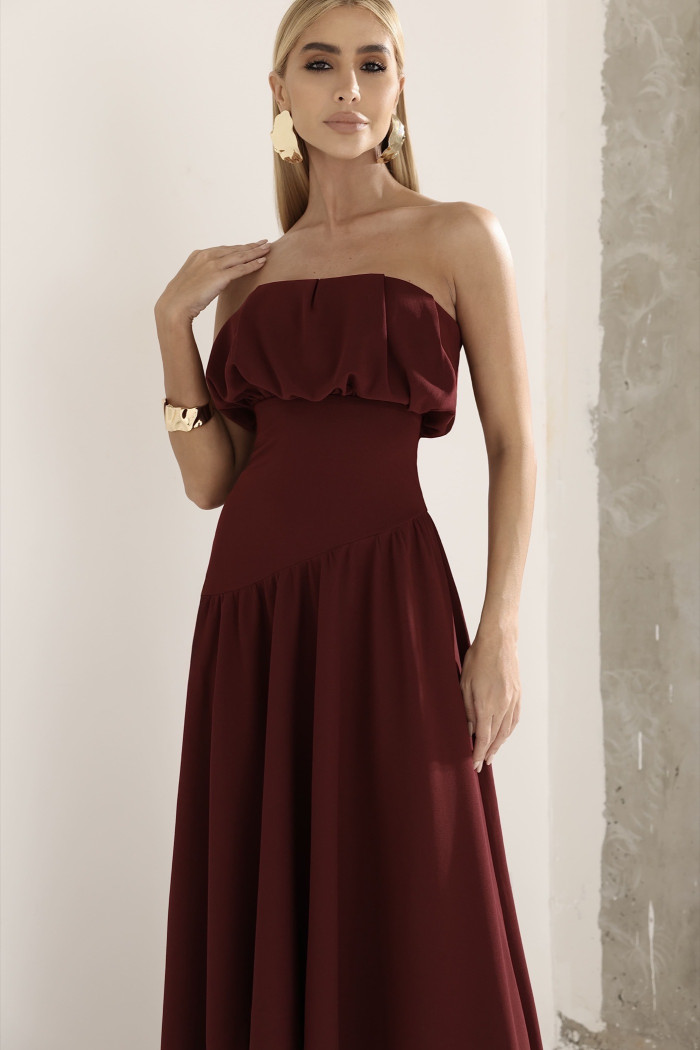 VESTIDO MIDI HELENA SAIA ASSIMÉTRICA - VINHO