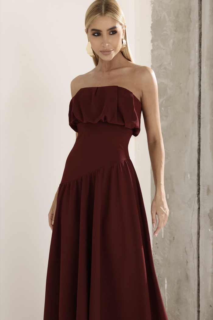 VESTIDO MIDI HELENA SAIA ASSIMÉTRICA - VINHO