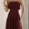 VESTIDO MIDI HELENA SAIA ASSIMÉTRICA - VINHO