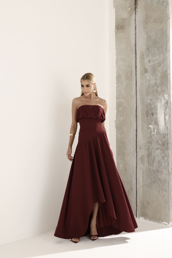 VESTIDO MIDI HELENA SAIA ASSIMÉTRICA - VINHO
