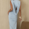 VESTIDO LONGO JERSEY DRAPEADO - AZUL SERENITY