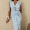 VESTIDO LONGO JERSEY DRAPEADO - AZUL SERENITY