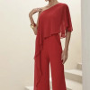 MACACÃO ANDRESSA SCUBA CREPE COM BLUSA FLUIDA - VERMELHO