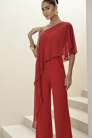 MACACÃO ANDRESSA SCUBA CREPE COM BLUSA FLUIDA - VERMELHO