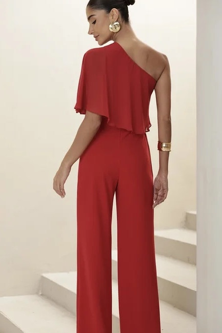 MACACÃO ANDRESSA SCUBA CREPE COM BLUSA FLUIDA - VERMELHO