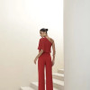 MACACÃO ANDRESSA SCUBA CREPE COM BLUSA FLUIDA - VERMELHO