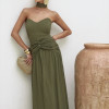 VESTIDO LONGO COM CHOKER SAIA PLISSADA SUZANA - VERDE MILITAR