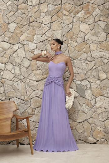 VESTIDO LONGO COM CHOKER SAIA PLISSADA SUZANA - LILÁS