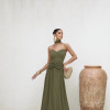 VESTIDO LONGO COM CHOKER SAIA PLISSADA SUZANA - VERDE MILITAR