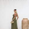 VESTIDO LONGO COM CHOKER SAIA PLISSADA SUZANA - VERDE MILITAR