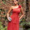 VESTIDO DE FESTA NEW FLOWERS TULE BRILHO - TERRACOTA