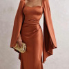 VESTIDO DE FESTA AURA SAIA TRANSPASSADA - TERRACOTA