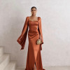VESTIDO DE FESTA AURA SAIA TRANSPASSADA - TERRACOTA