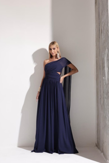 VESTIDO DE FESTA CECÍLIA CHIFFON CAPA OMBRO - AZUL MARINHO