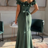 VESTIDO DE FESTA FRANÇA OMBRO A OMBRO - VERDE OLIVA