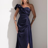 VESTIDO DE FESTA LUCY CREPE ACETINADO UM OMBRO - AZUL MARINHO