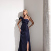 VESTIDO DE FESTA LUCY CREPE ACETINADO UM OMBRO - AZUL MARINHO