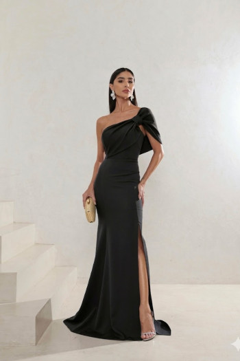 VESTIDO DE FESTA THAISE LAÇO OMBRO - PRETO