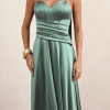 VESTIDO DE FESTA GIOVANA CREPE ACETINADO FAIXA CHOKER - VERDE OLIVA