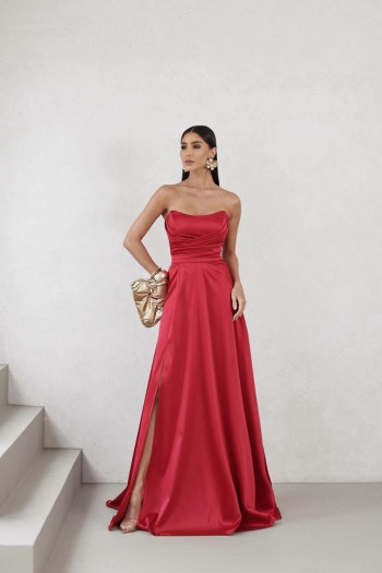 VESTIDO DE FESTA BRENDA T.Q.C LONGO FENDA - VERMELHO