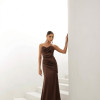 VESTIDO DE FESTA EVA CREPE ACETINADO - MARROM