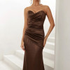 VESTIDO DE FESTA EVA CREPE ACETINADO - MARROM