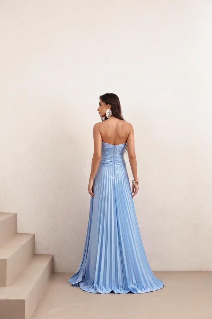VESTIDO DE FESTA TANGARÁ PLISSADO - AZUL SERENITY