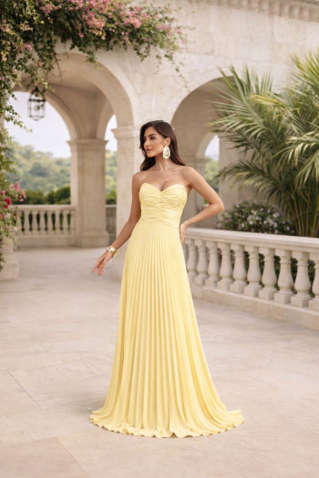 VESTIDO DE FESTA TANGARÁ PLISSADO - AMARELO