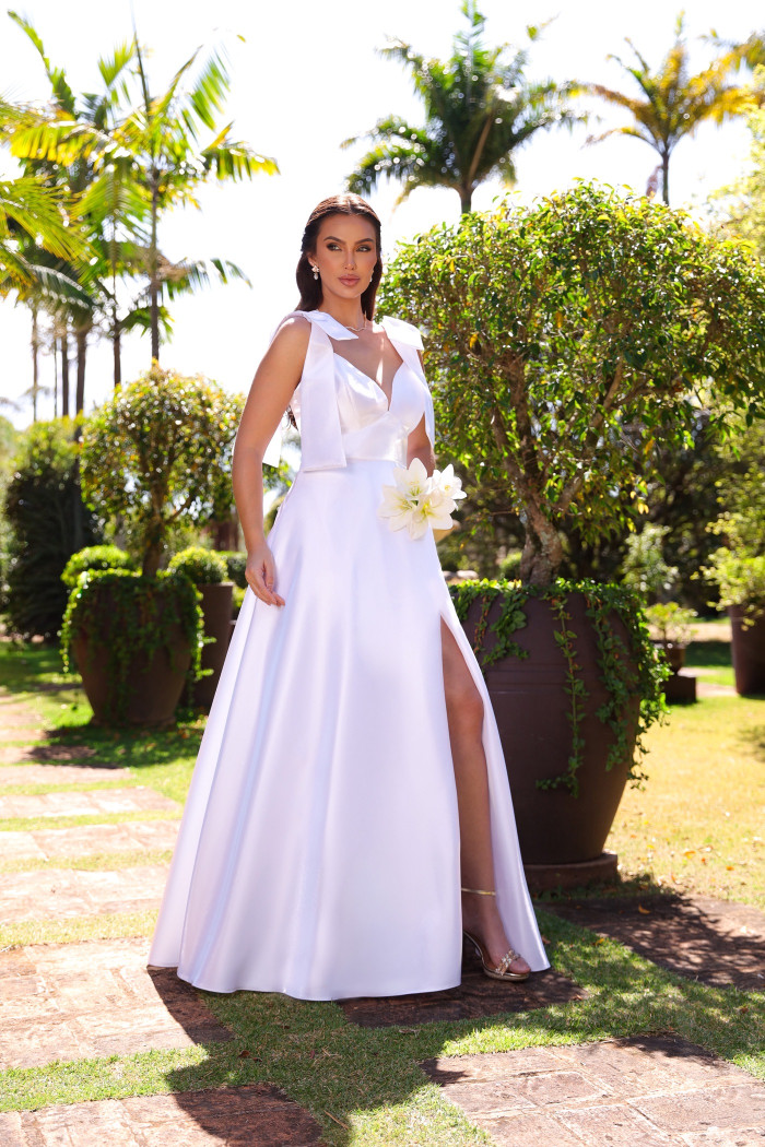 VESTIDO DE FESTA VANCOUVER ZIBELINE GLOW LAÇO NOIVINHAS - OFF WHITE
