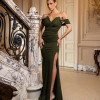VESTIDO DE FESTA ALINE CREPE FRANCÊS - VERDE OLIVA