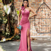 VESTIDO DE FESTA NULA MANGA FLOWERS CREPE FRANCÊS - ROSA CANELA