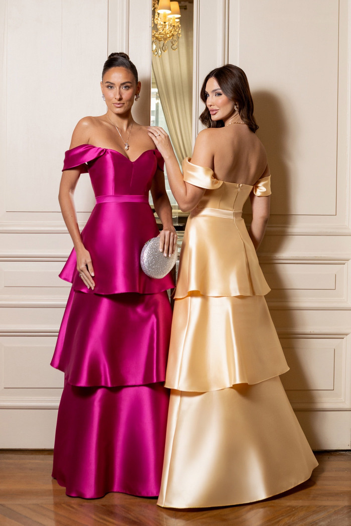 VESTIDO DE FESTA MYKONOS ZIBELINE CAMADAS - AMARELO