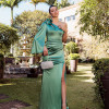 VESTIDO DE FESTA LOS ANGELES CREPE ACETINADO - VERDE OLIVA