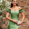 VESTIDO DE FESTA MANHATTAN OMBRO A OMBRO ZIBELINE GLOW - VERDE OLIVA