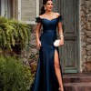 VESTIDO DE FESTA MANHATTAN OMBRO A OMBRO ZIBELINE GLOW - AZUL MARINHO