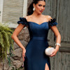 VESTIDO DE FESTA MANHATTAN OMBRO A OMBRO ZIBELINE GLOW - AZUL MARINHO