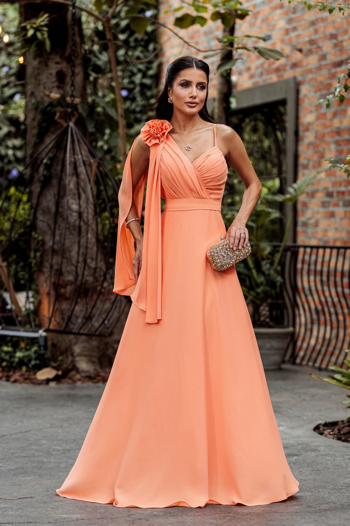 VESTIDO DE FESTA ORQUIDEA CREPE MUSSELINE - LARANJA
