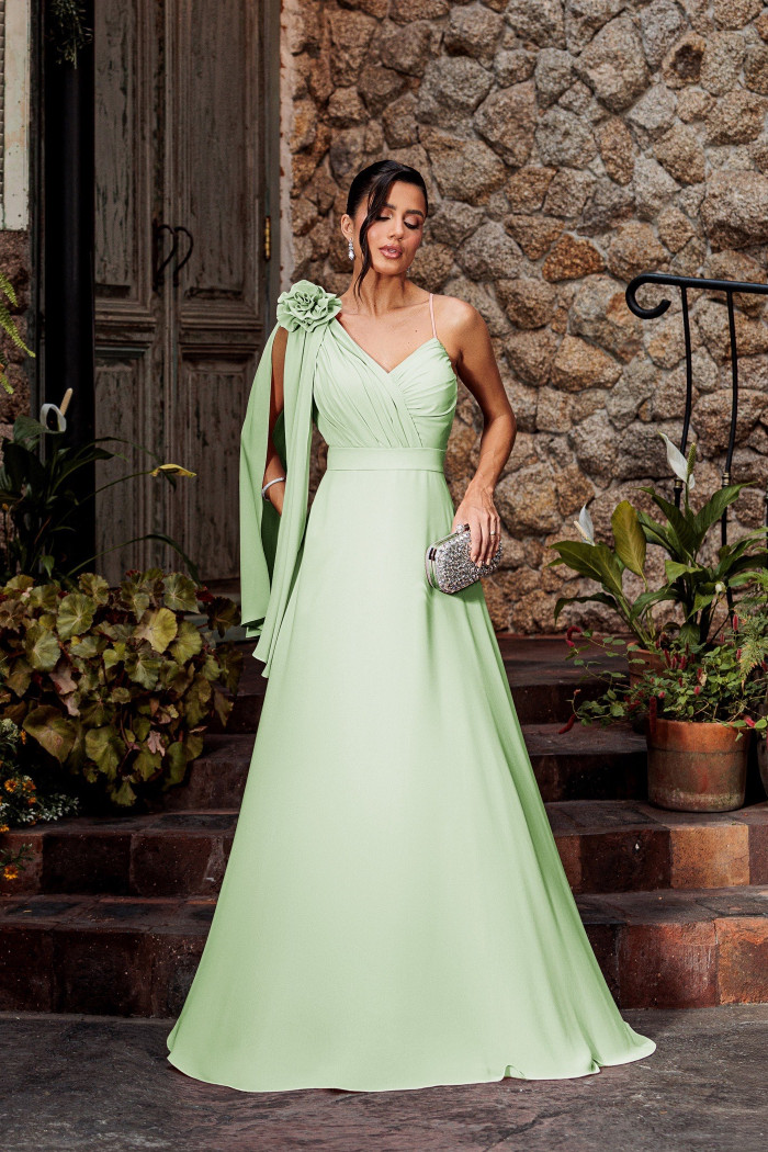 VESTIDO DE FESTA ORQUIDEA CREPE MUSSELINE - VERDE MENTA