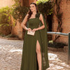 VESTIDO DE FESTA RANCHCORE MANGA AMPLA OMBRO - VERDE OLIVA