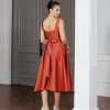 VESTIDO MIDI SINGAPURA ZIBELINE FAIXA AMARRAÇÃO - TERRACOTA ESCURO