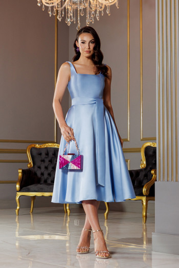 VESTIDO MIDI SINGAPURA ZIBELINE FAIXA AMARRAÇÃO - AZUL SERENITY
