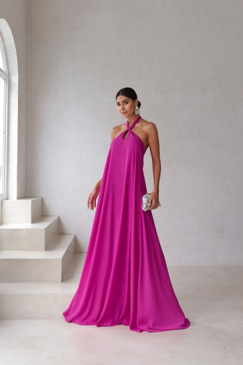 VESTIDO VALENTINA CREPE MUSSELINE - FÚCSIA