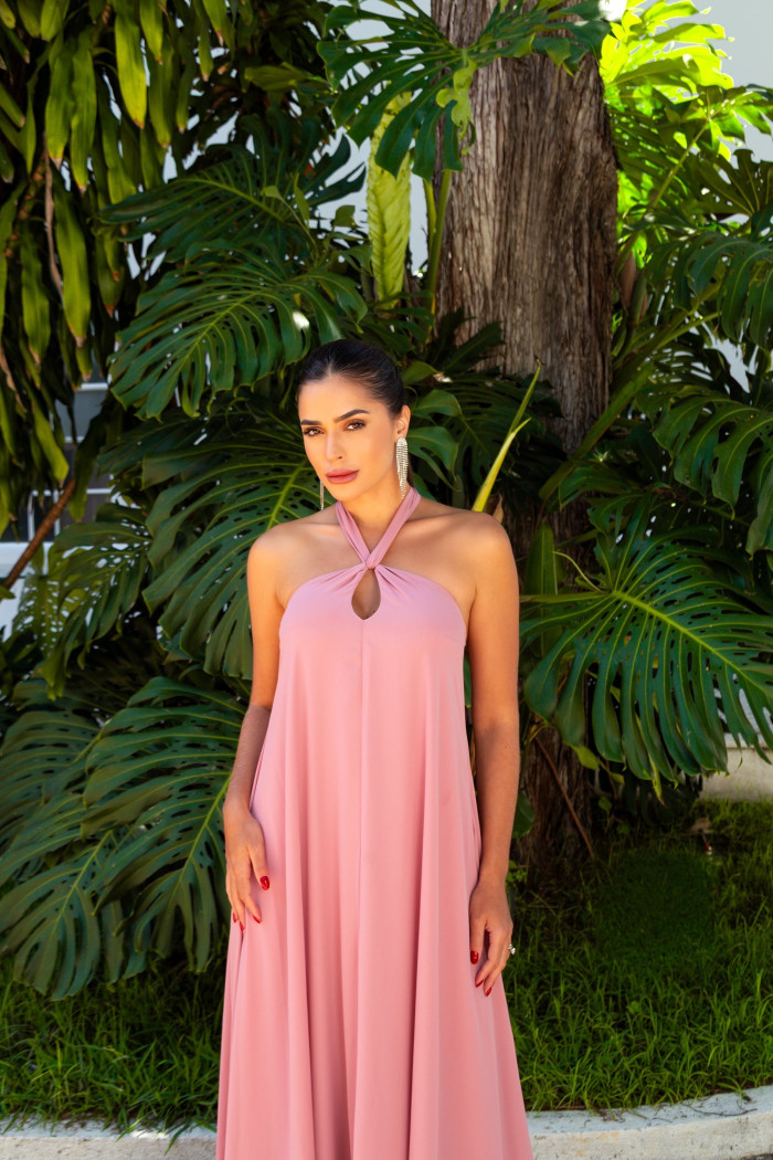 VESTIDO VALENTINA CREPE MUSSELINE - ROSA CANELA