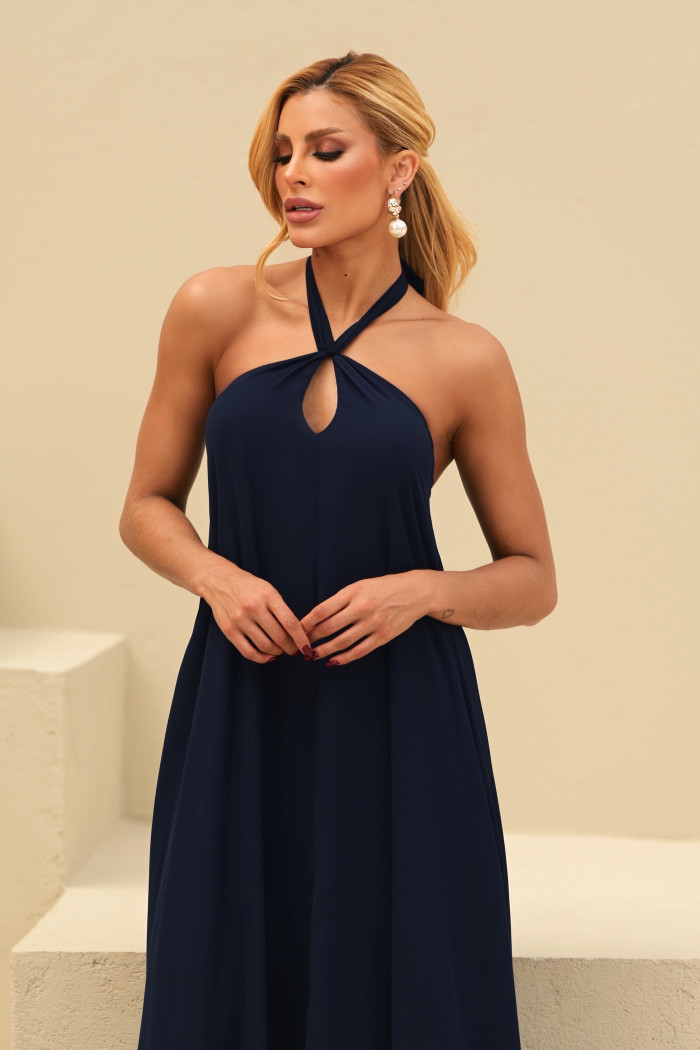 VESTIDO VALENTINA CREPE MUSSELINE - AZUL MARINHO