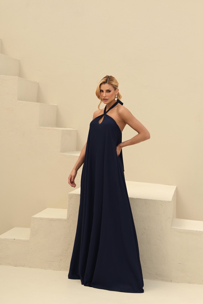 VESTIDO VALENTINA CREPE MUSSELINE - AZUL MARINHO